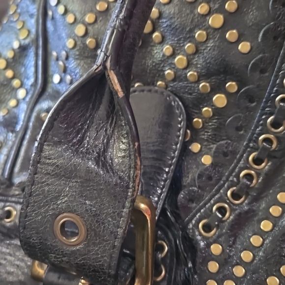 Isabella Fiore Black and Gold Studded Leather  Women's Bag - Picture 14 of 15